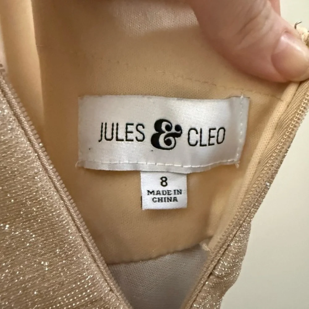 Jules & Cleo Shimmer Nights Square Neck Formal Mini Dress in Nude and Silver - 8
